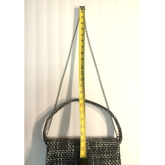 Wild Rose Tweed Handbag Black White Top Handle Removeable Silver Crossbody Chain - Picture 15 of 15